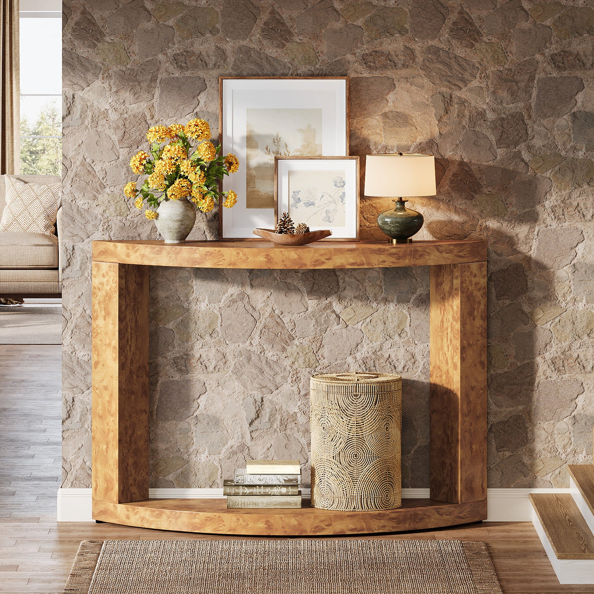 2-Tier Console Table, 47.24" Semi-Moon Entryway Sofa Table
