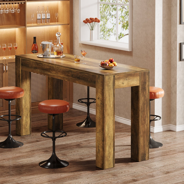 63" Long Bar Table, Rectangular Counter Height Pub Table with Sturdy Legs