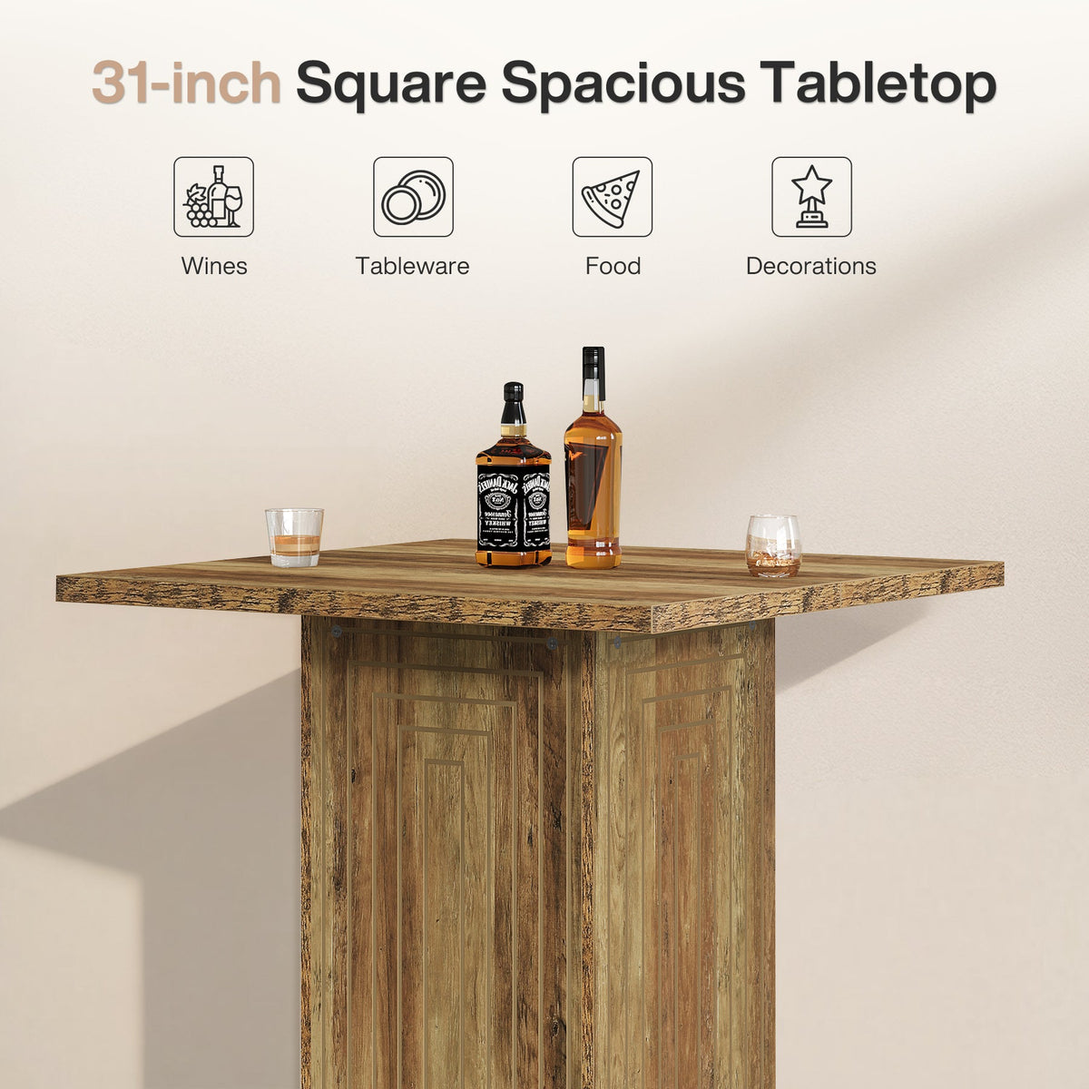 Square Bar Table, 31" Home Bar Unit Pub Table with Geometric Texture