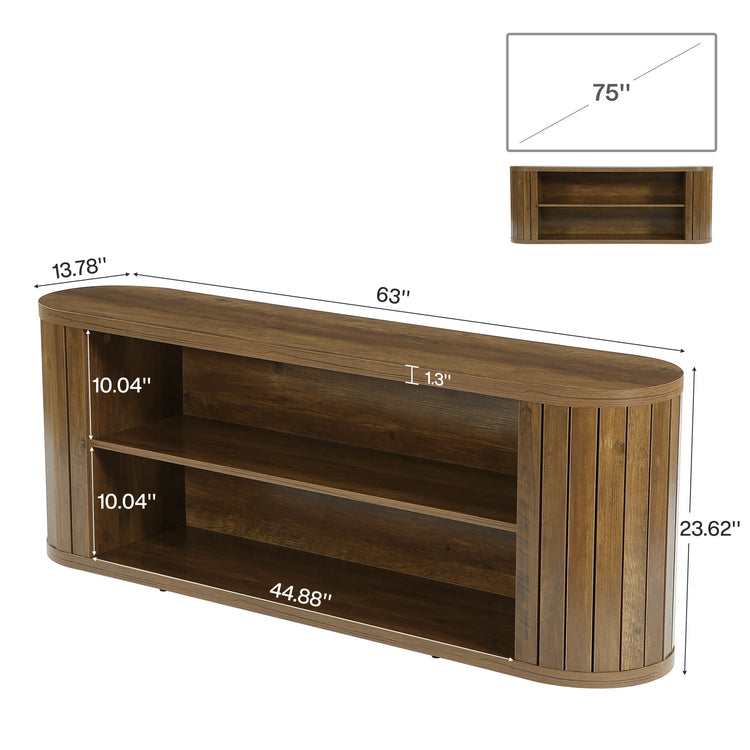 63" TV Stand, Farmhouse Entertainment Center with 3-Tier Storage Shelf