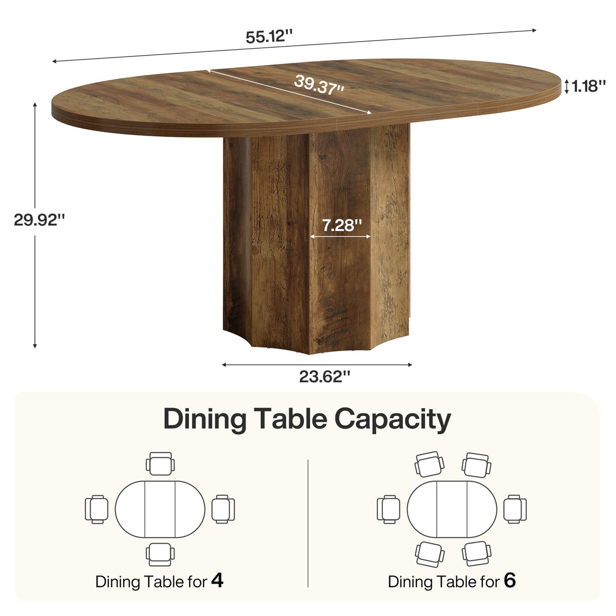 Oval Dining Table for 4-6 People, 55" Kitchen Table with Rounded Edge Tabletop