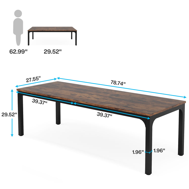 Rectangular Dining Table, 78 inch Long Kitchen Table for 6-8 People