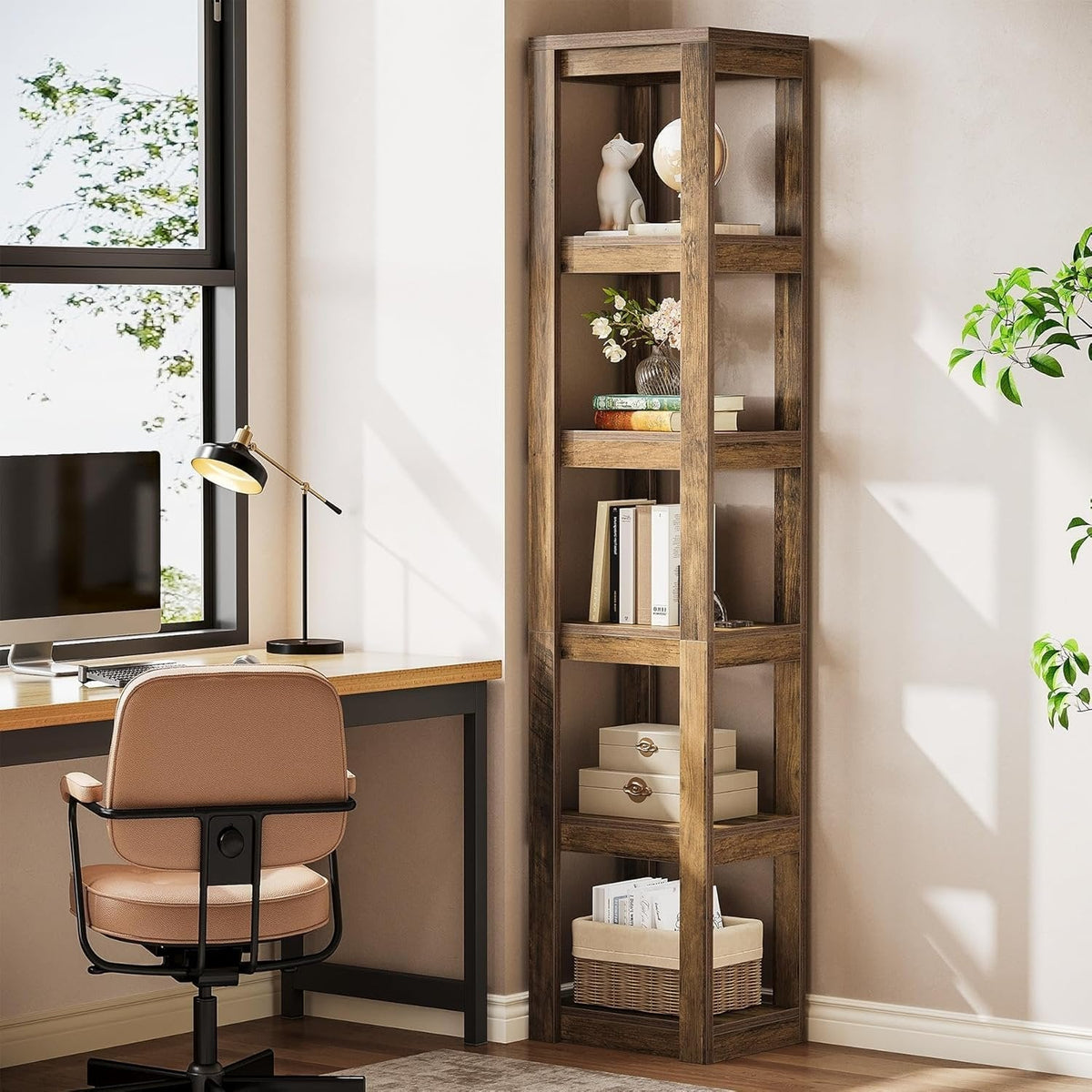 70.86" Bookshelf, 6-Tier Narrow Bookcase Corner Shelf Storage Racks for Home Office