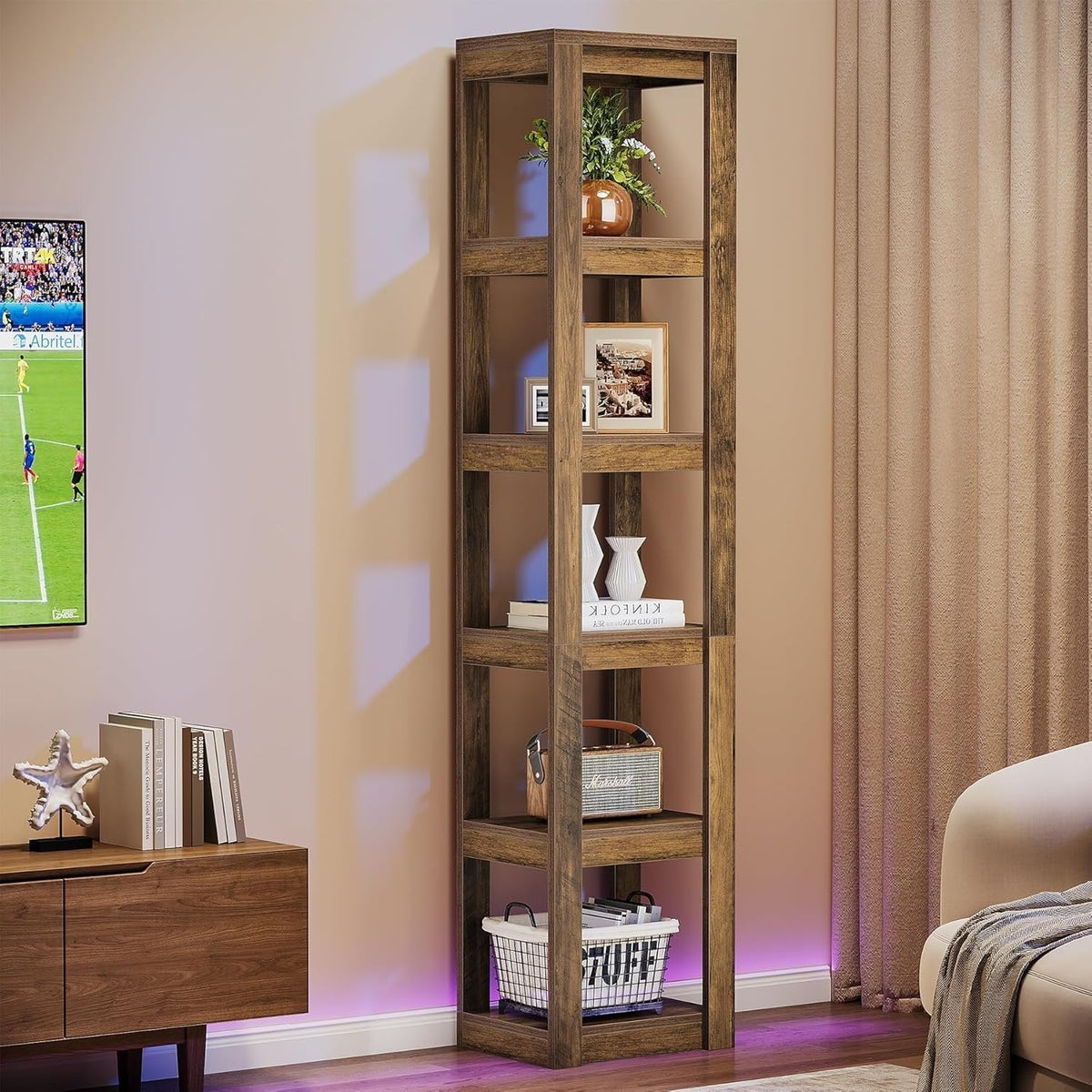 70.86" Bookshelf, 6-Tier Narrow Bookcase Corner Shelf Storage Racks for Home Office
