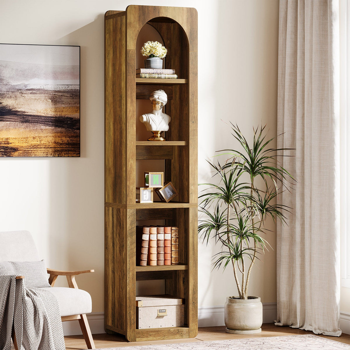 70.8" Bookshelf, 5-Tier Corner Bookcase with Open Storage Shelves