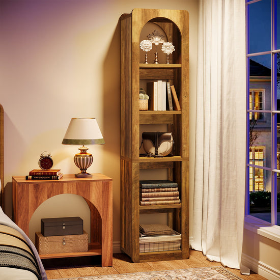 70.8" Bookshelf, 5-Tier Corner Bookcase with Open Storage Shelves