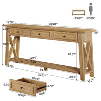 70.8" Console Table, Long Sofa Table Behind Couch with 3 Storage Drawers
