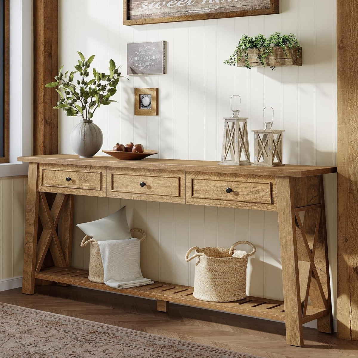 70.8" Console Table, Long Sofa Table Behind Couch with 3 Storage Drawers