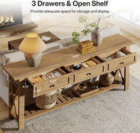 70.8" Console Table, Long Sofa Table Behind Couch with 3 Storage Drawers