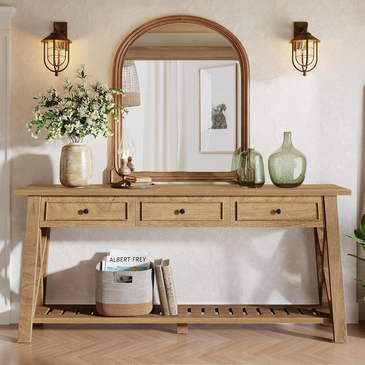 70.8" Console Table, Long Sofa Table Behind Couch with 3 Storage Drawers