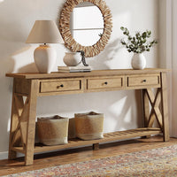 70.8" Console Table, Long Sofa Table Behind Couch with 3 Storage Drawers