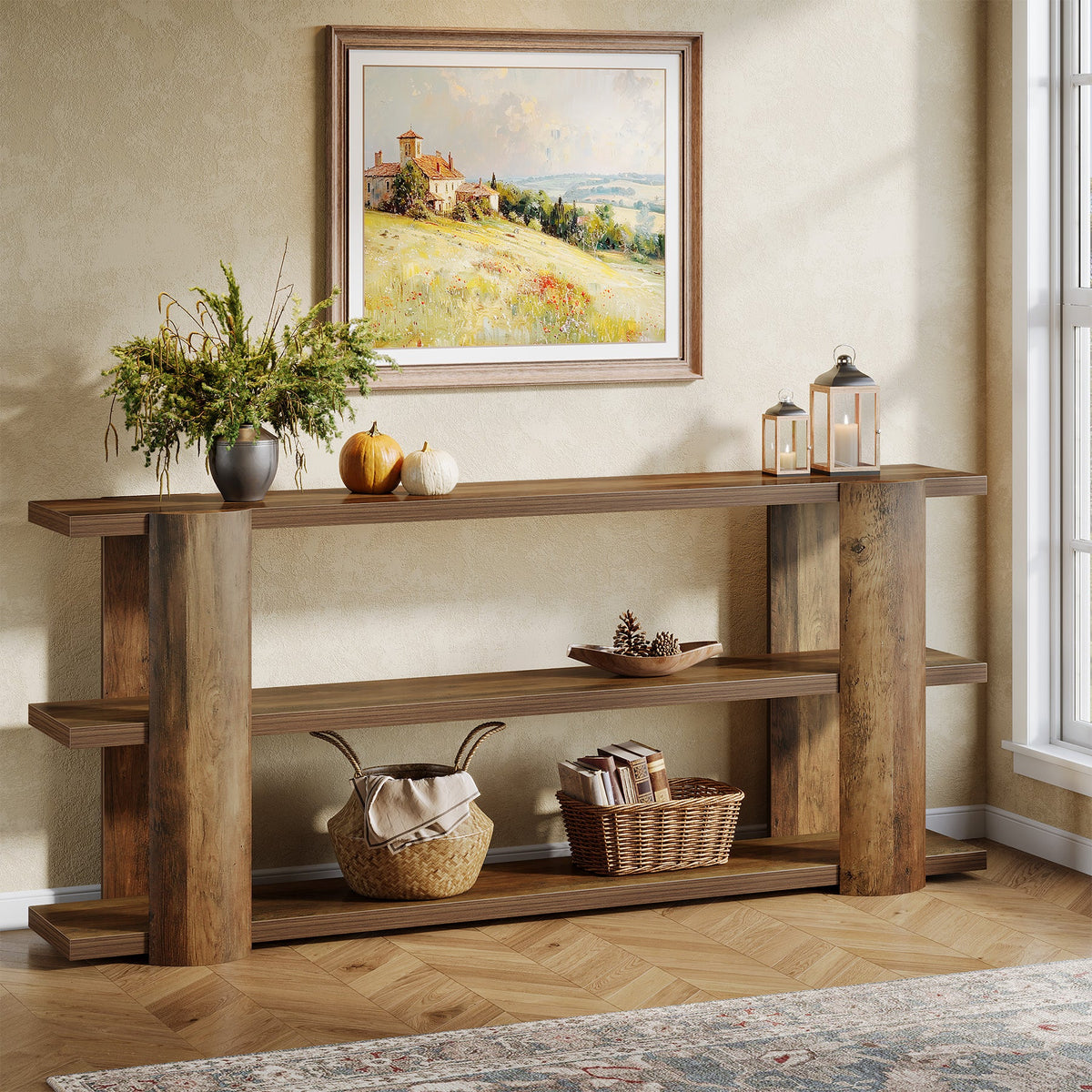 70.8" Console Table, Wooden 3-Tier Sofa Table Entryway Accent Table