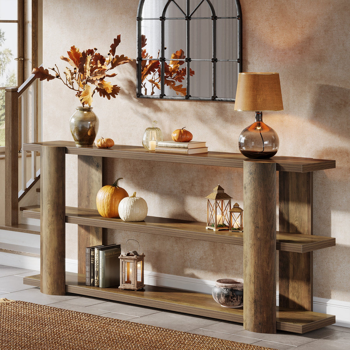 70.8" Console Table, Wooden 3-Tier Sofa Table Entryway Accent Table