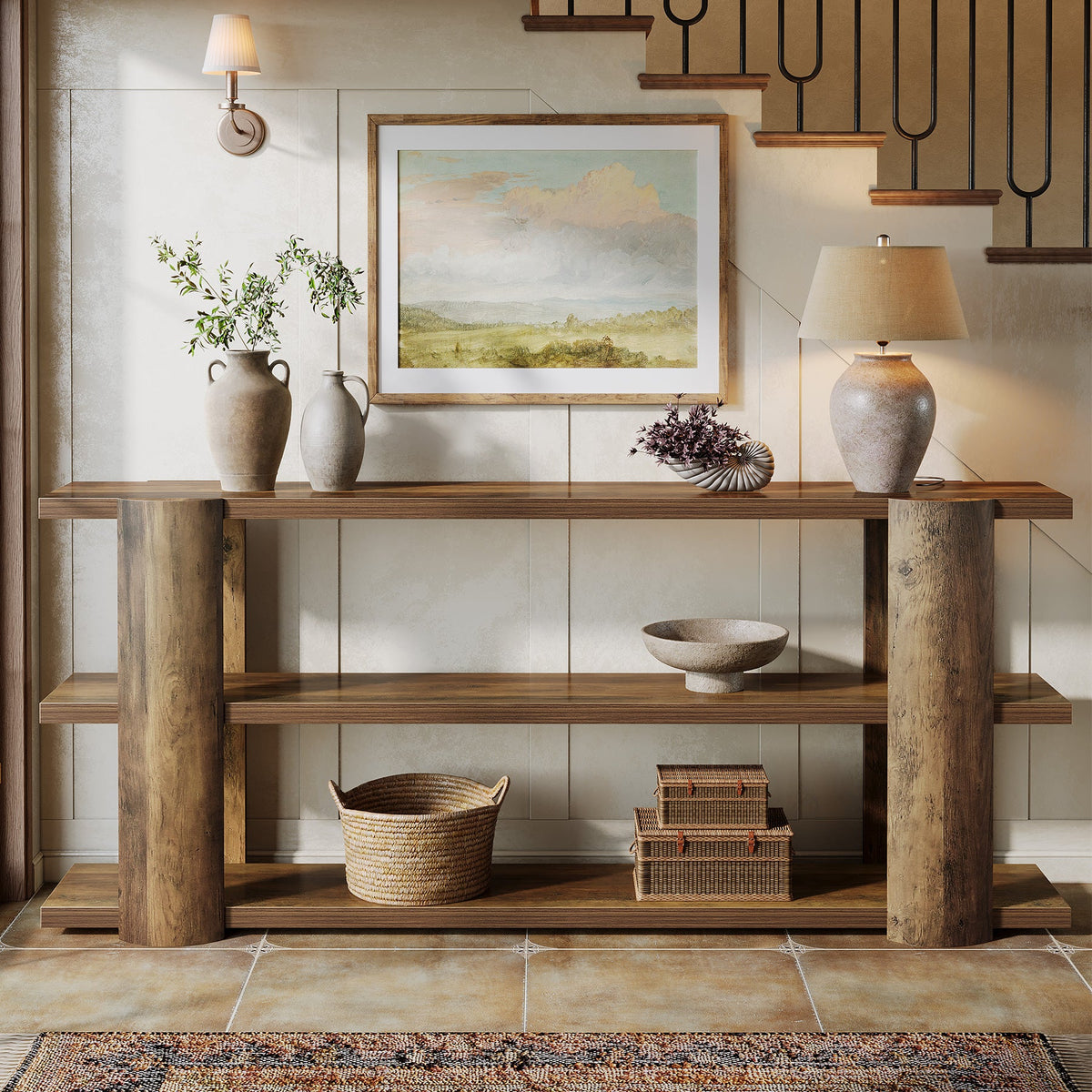 70.8" Console Table, Wooden 3-Tier Sofa Table Entryway Accent Table