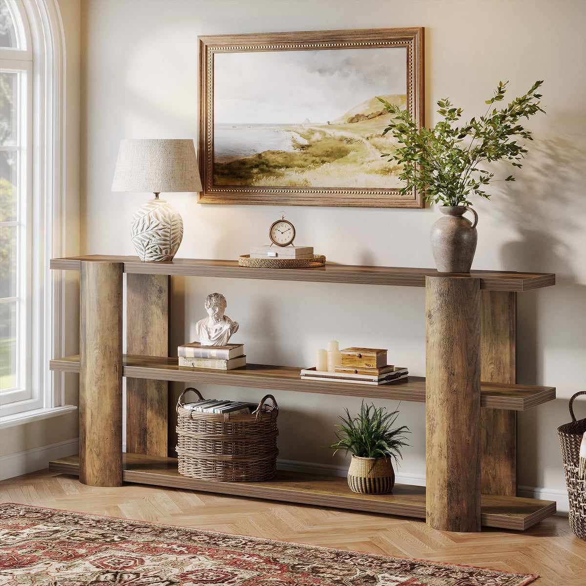70.8" Console Table, Wooden 3-Tier Sofa Table Entryway Accent Table