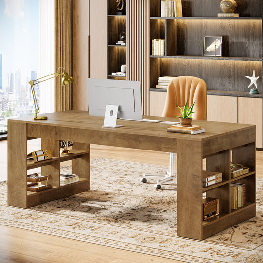 70.8" Executive Desk, Modern Office Computer Desk with Storage Shelves