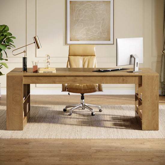 70.8" Executive Desk, Modern Office Computer Desk with Storage Shelves