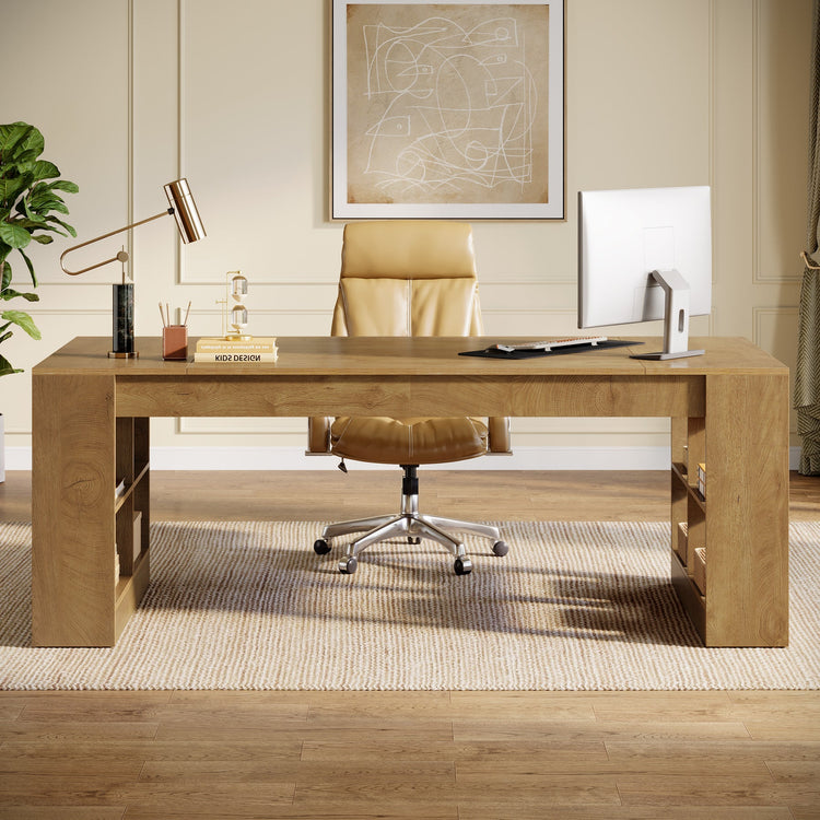 70.8" Executive Desk, Modern Office Computer Desk with Storage Shelves