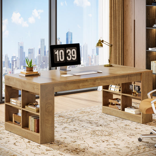 70.8" Executive Desk, Modern Office Computer Desk with Storage Shelves