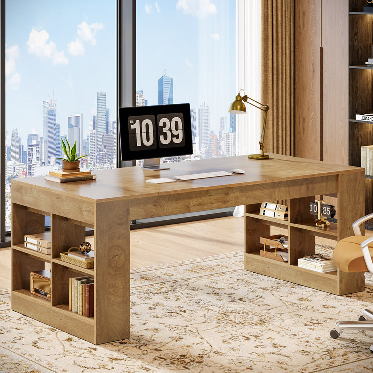 70.8" Executive Desk, Modern Office Computer Desk with Storage Shelves