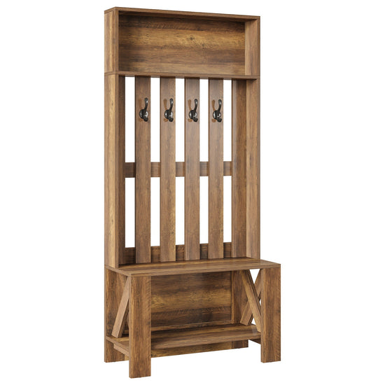 70.8" Freestanding Hall Tree, Coat Rack with Shoe Bench and Hooks