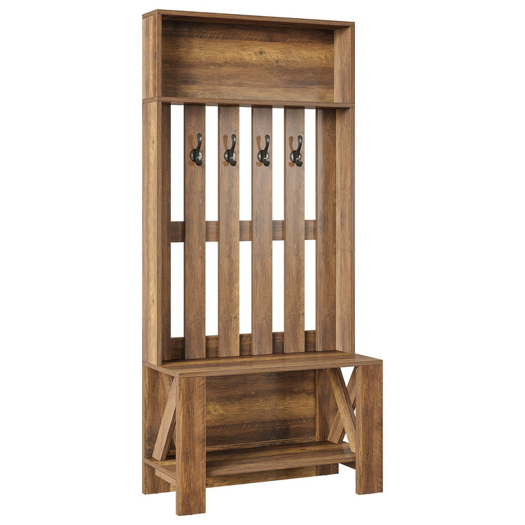 70.8" Freestanding Hall Tree, Coat Rack with Shoe Bench and Hooks