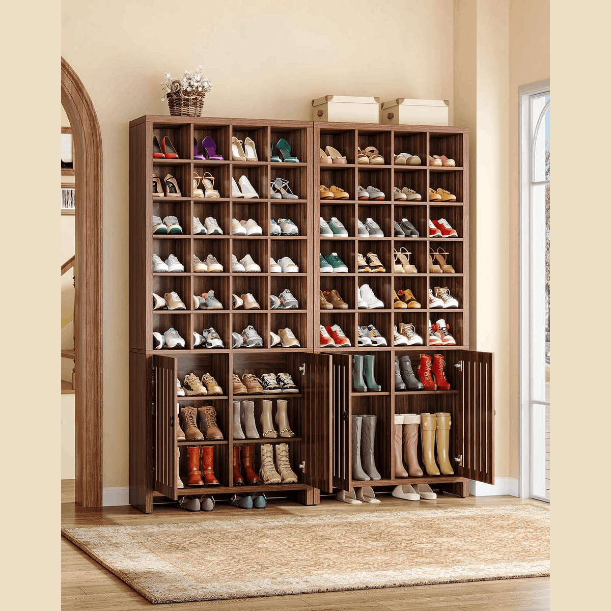70.8" Shoe Cabinet, Freestanding Shoe Rack with 24 Storage Cubbies & 3 Hidden Shelves