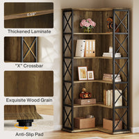 70.8" Tall Bookshelf, 5-Tier L-Shaped Bookcase Display Rack with Baffle