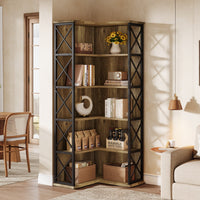 70.8" Tall Bookshelf, 5-Tier L-Shaped Bookcase Display Rack with Baffle