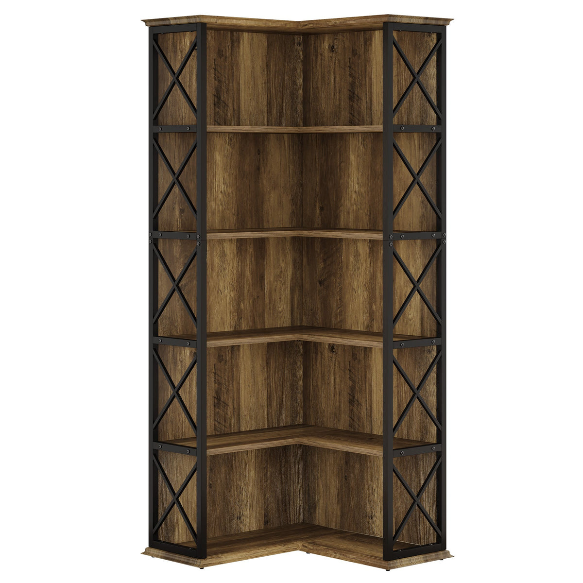 70.8" Tall Bookshelf, 5-Tier L-Shaped Bookcase Display Rack with Baffle
