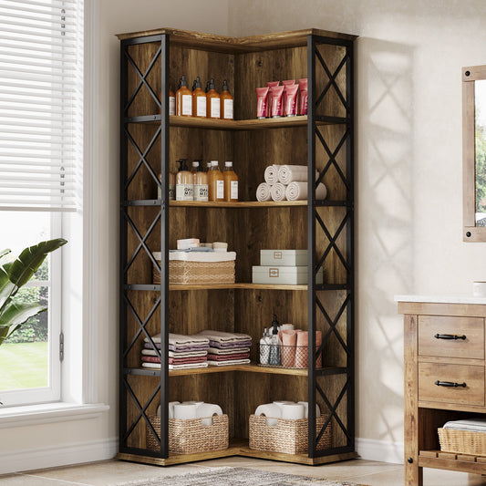 70.8" Tall Bookshelf, 5-Tier L-Shaped Bookcase Display Rack with Baffle
