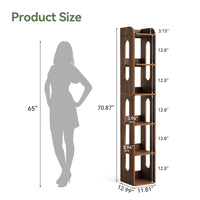 70.8" Wood Bookshelf, 6 Tier Narrow Bookcase with Open Storage Shelf