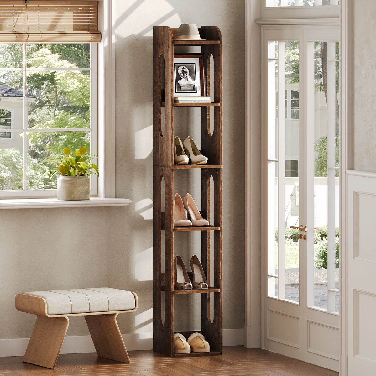 70.8" Wood Bookshelf, 6 Tier Narrow Bookcase with Open Storage Shelf