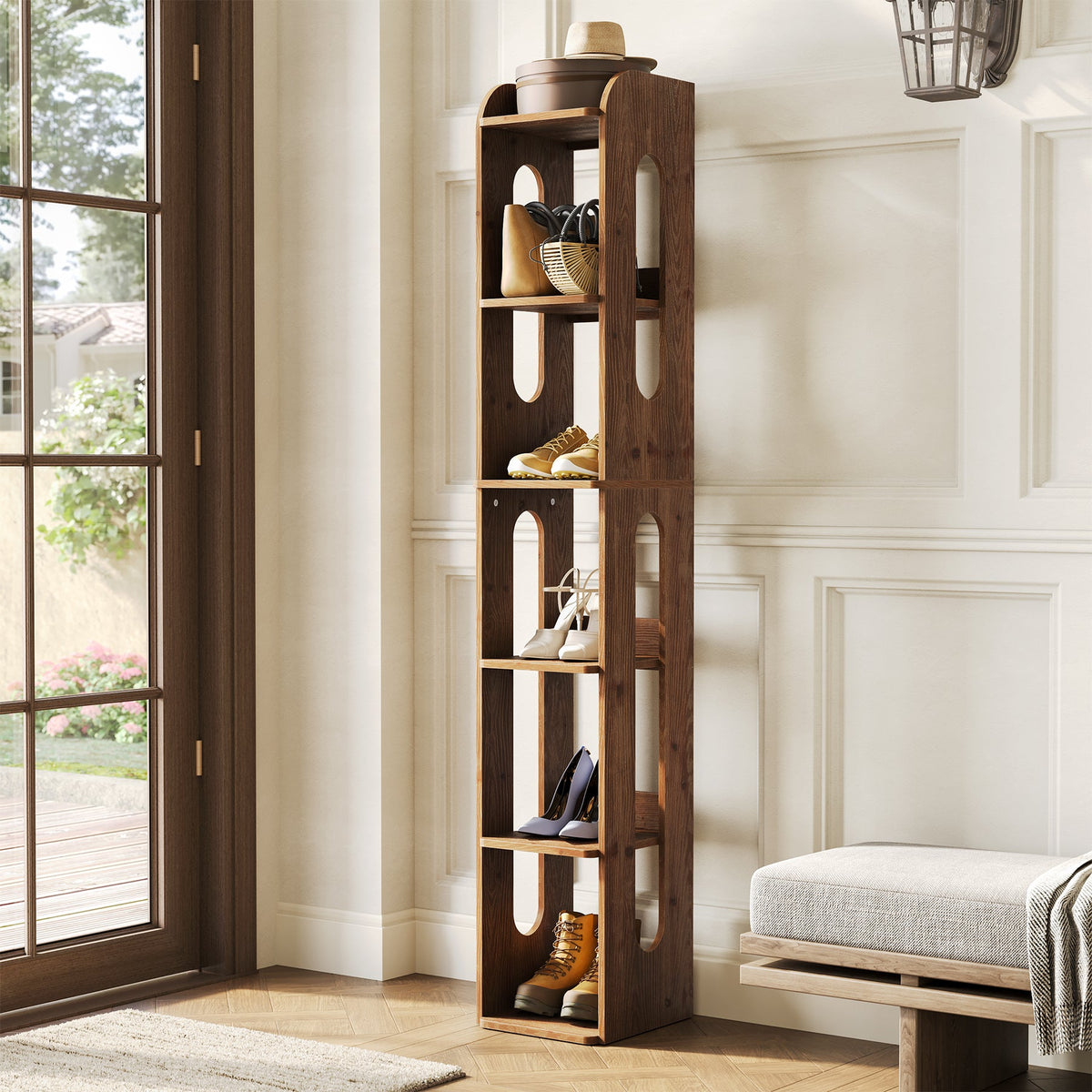 70.8" Wood Bookshelf, 6 Tier Narrow Bookcase with Open Storage Shelf