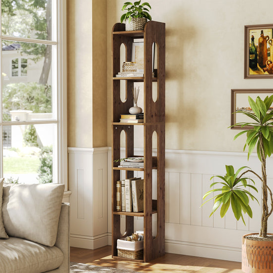 70.8" Wood Bookshelf, 6 Tier Narrow Bookcase with Open Storage Shelf