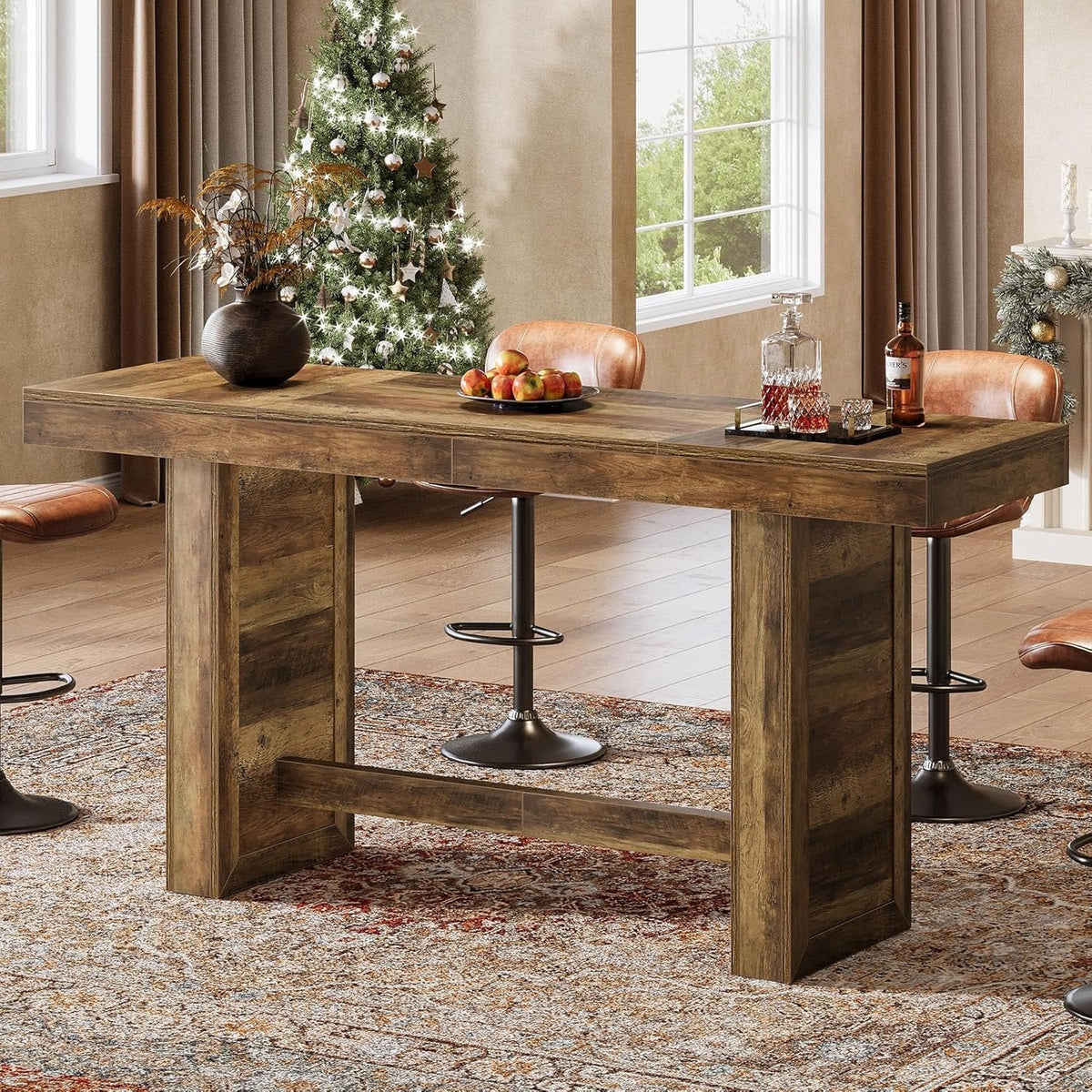 70.9" Bar Table, Rectangular Counter Height Pub Table with Footrest