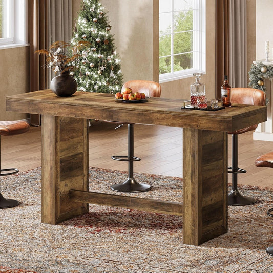 70.9" Bar Table, Rectangular Counter Height Pub Table with Footrest