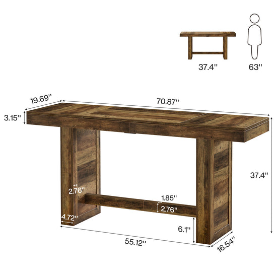 70.9" Bar Table, Rectangular Counter Height Pub Table with Footrest