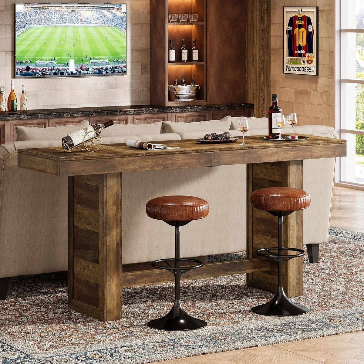 70.9" Bar Table, Rectangular Counter Height Pub Table with Footrest