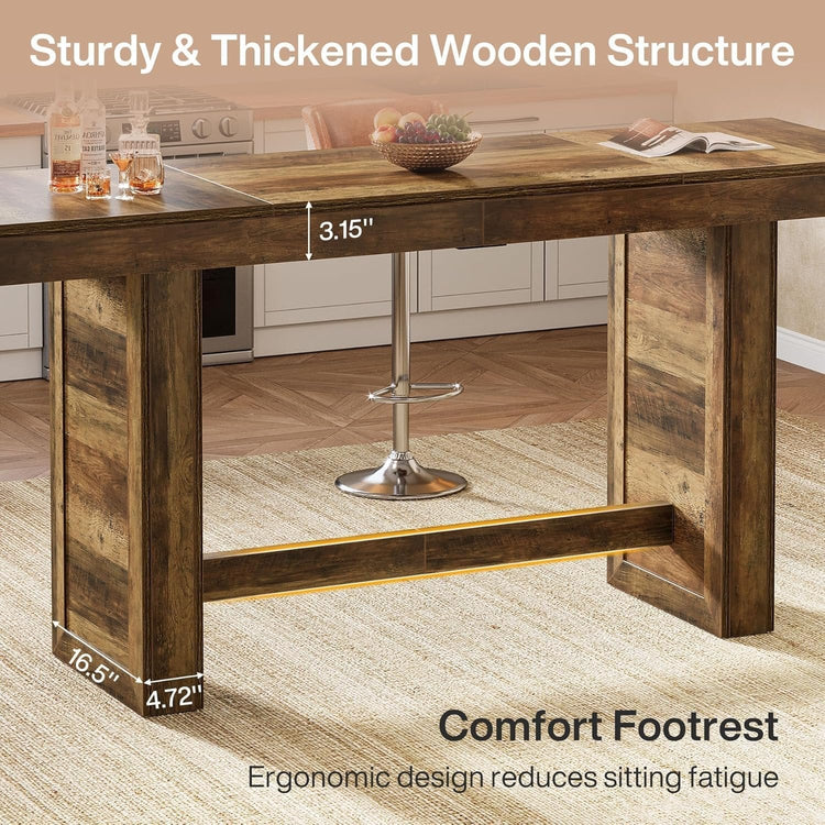 70.9" Bar Table, Rectangular Counter Height Pub Table with Footrest