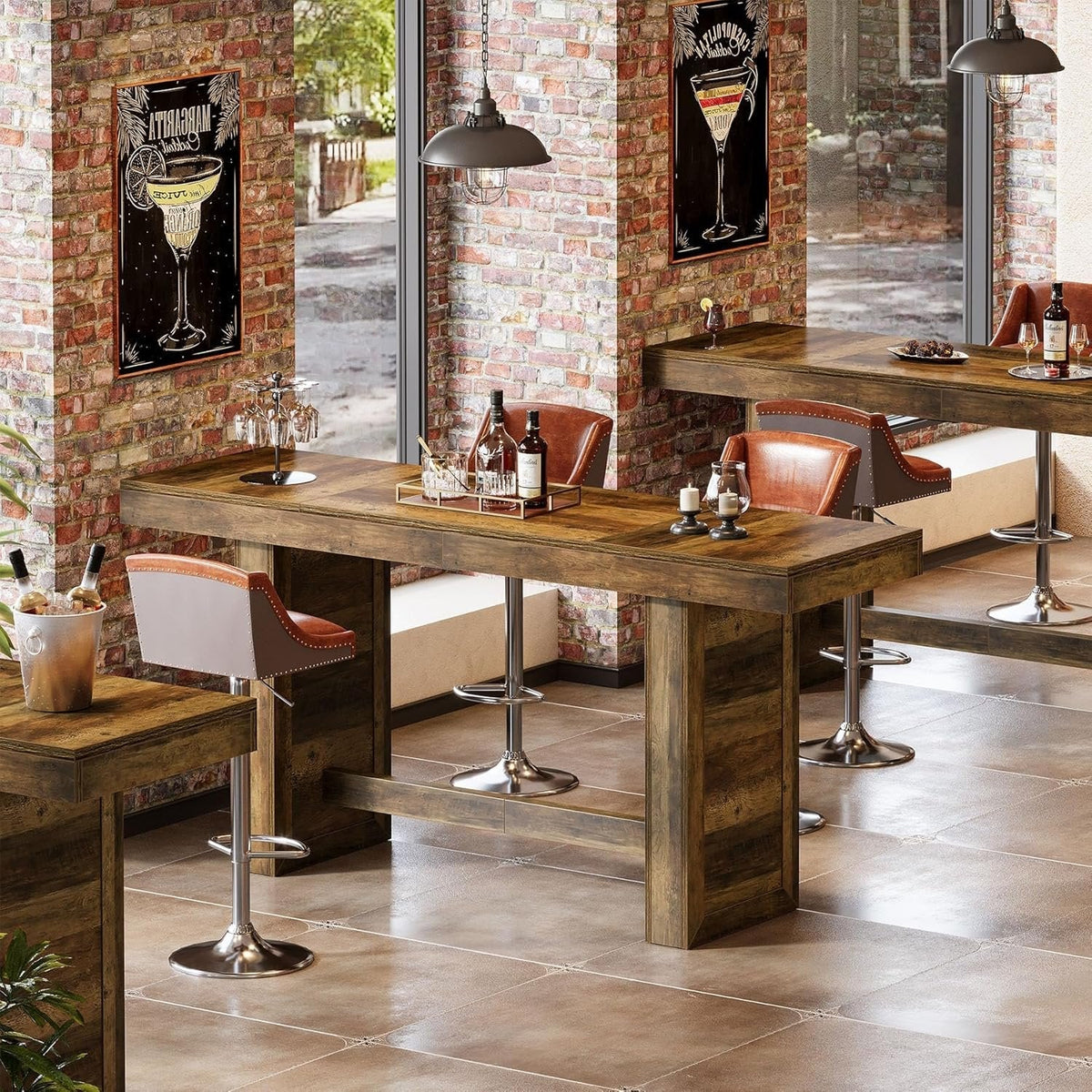 70.9" Bar Table, Rectangular Counter Height Pub Table with Footrest