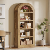 70.9" Bookshelf, 5-Tier Arched Bookcase Display Shelves Organizer