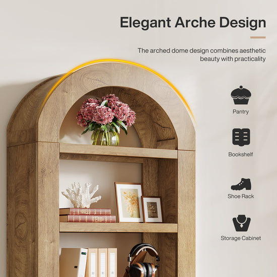 70.9" Bookshelf, 5-Tier Arched Bookcase Display Shelves Organizer