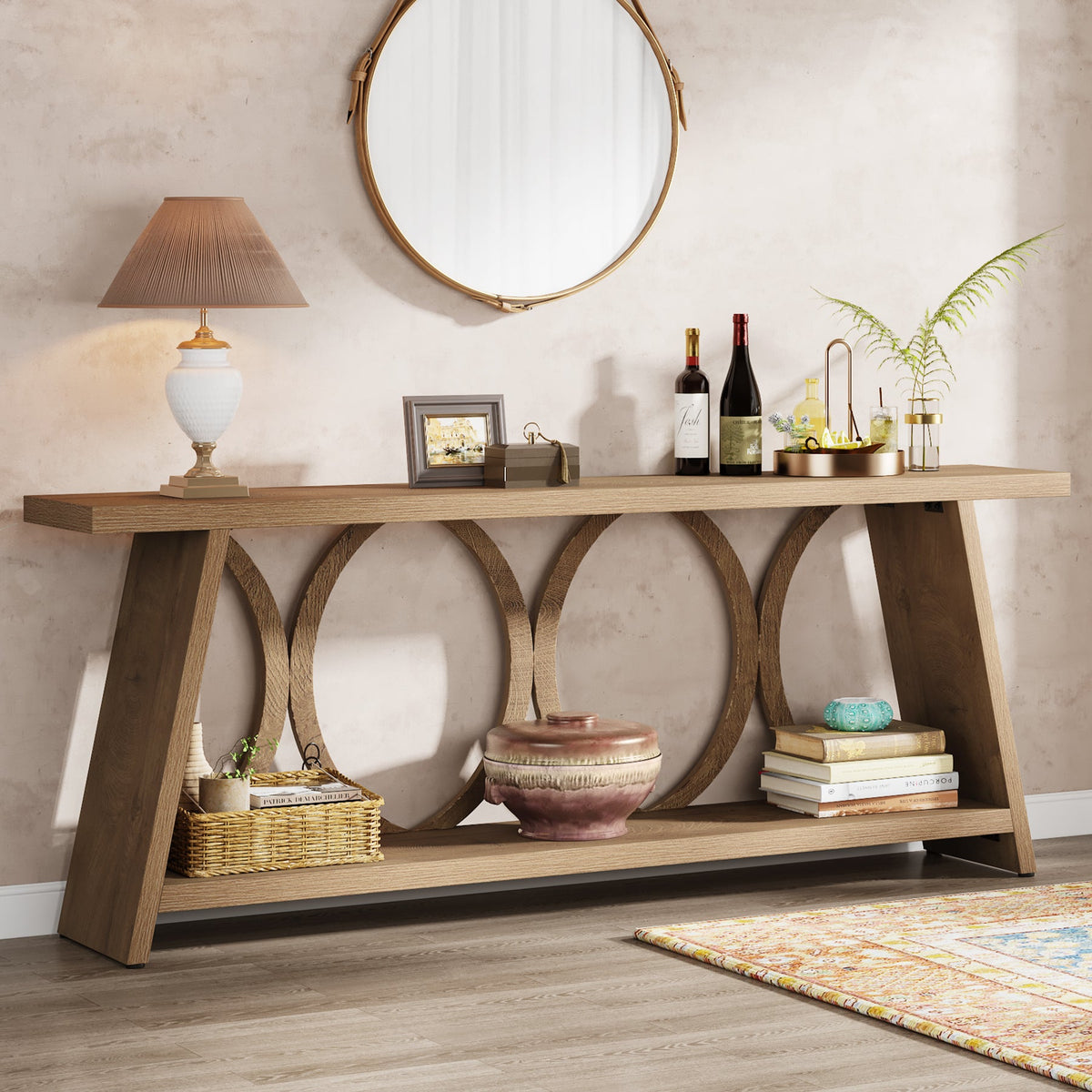 70.9" Console Table, Farmhouse Sofa Table Hallway Accent Table with 2 Tier Shelf