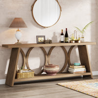 70.9" Console Table, Farmhouse Sofa Table Hallway Accent Table with 2 Tier Shelf