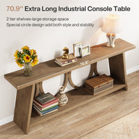 70.9" Console Table, Farmhouse Sofa Table Hallway Accent Table with 2 Tier Shelf