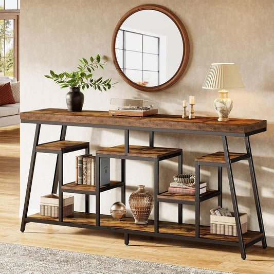 70.9“ Console Table, Sofa Table Behind The Couch Entryway Table with Storage Shelves