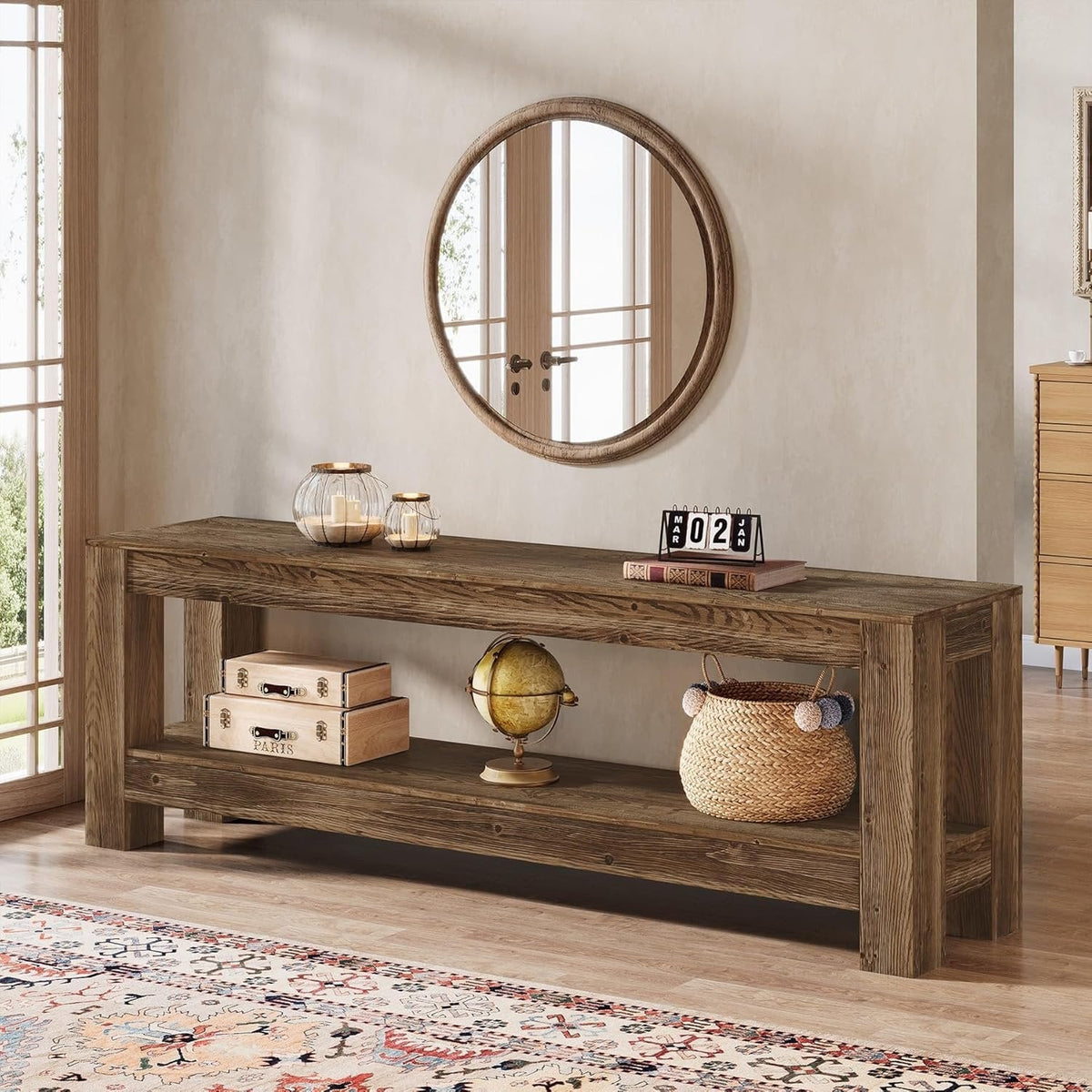 70.9" Farmhouse TV Stand, Wood Entertainment Center for 65/70/80/85-Inch TVs