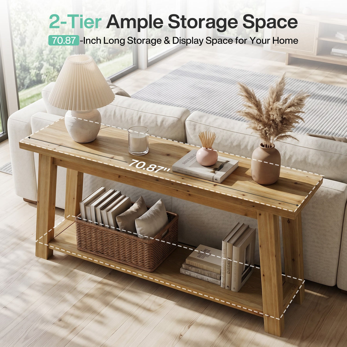 70.9" Solid Wood Console Table, Farmhouse Entryway Table for Living Room