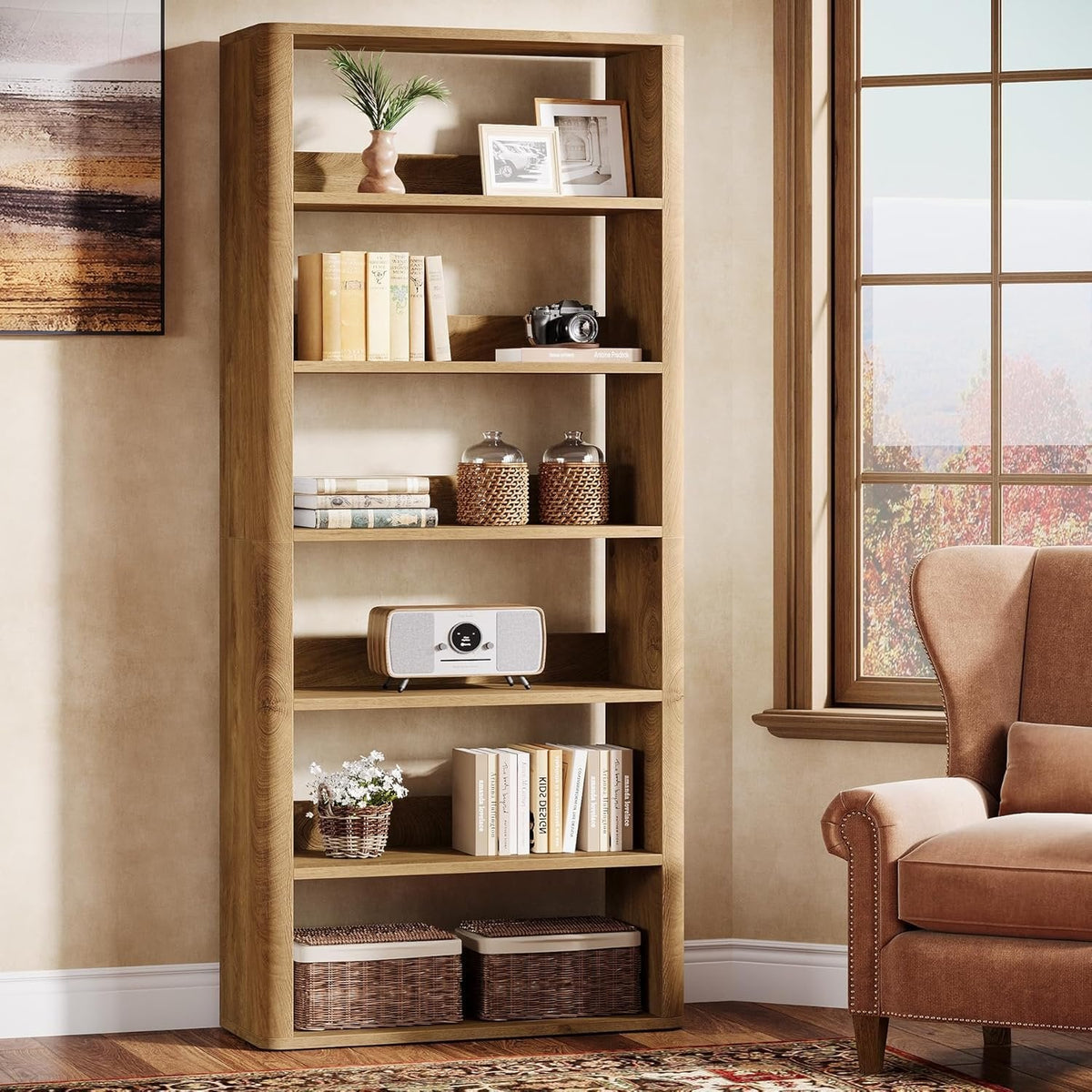 70.9" Tall Bookcase, 6-Tier Floor Standing Bookshelves with Storage Shelves